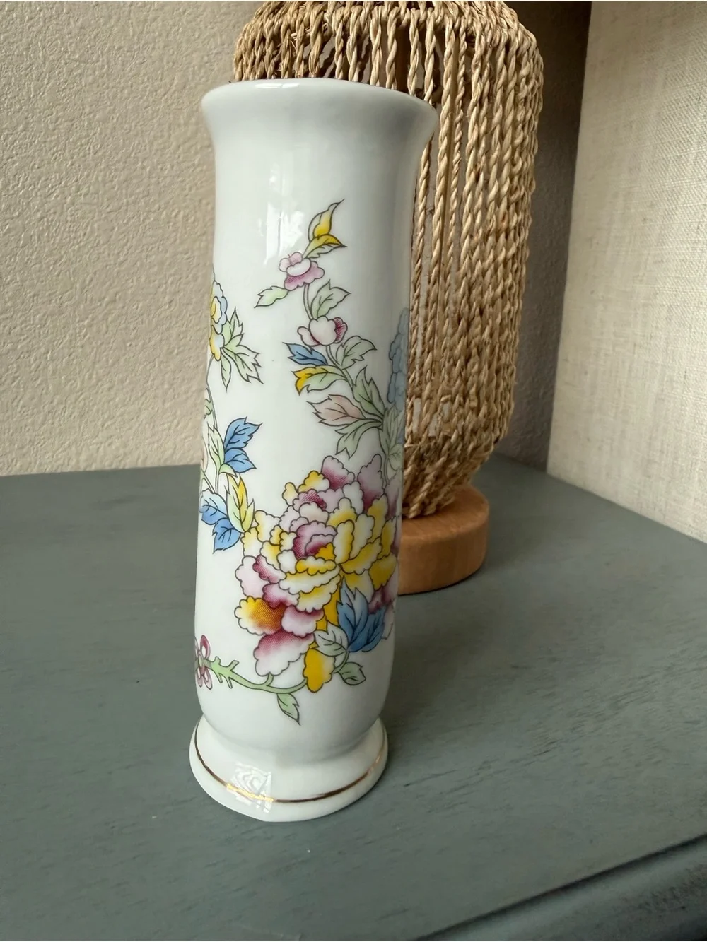 Porcelain Floral Bud Vase in White with Multicolor Flower Accents